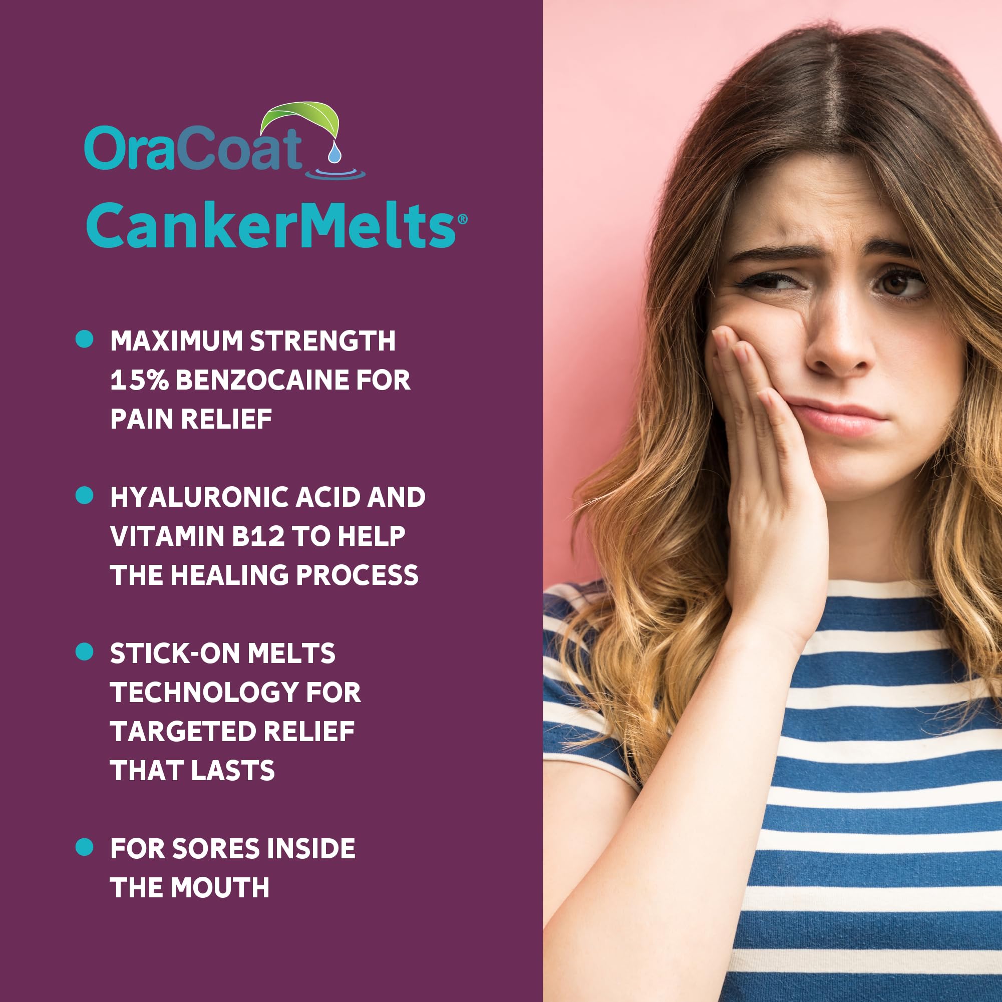 Parche de bi-capa de Oracoat CankerMelts adherido a dientes para uso cómodo.