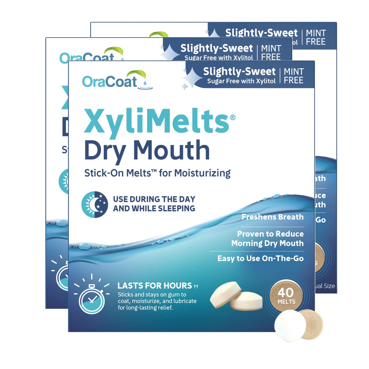 Oracoat XyliMelts disco adherente en boca mejora humectación diaria