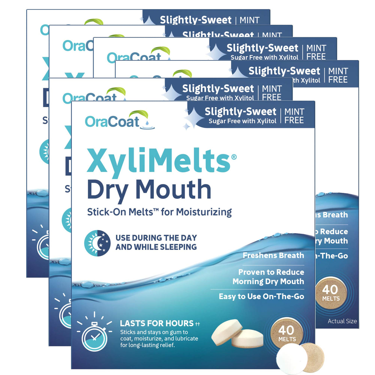 Oracoat XyliMelts discos adherentes para hidratación bucal diaria