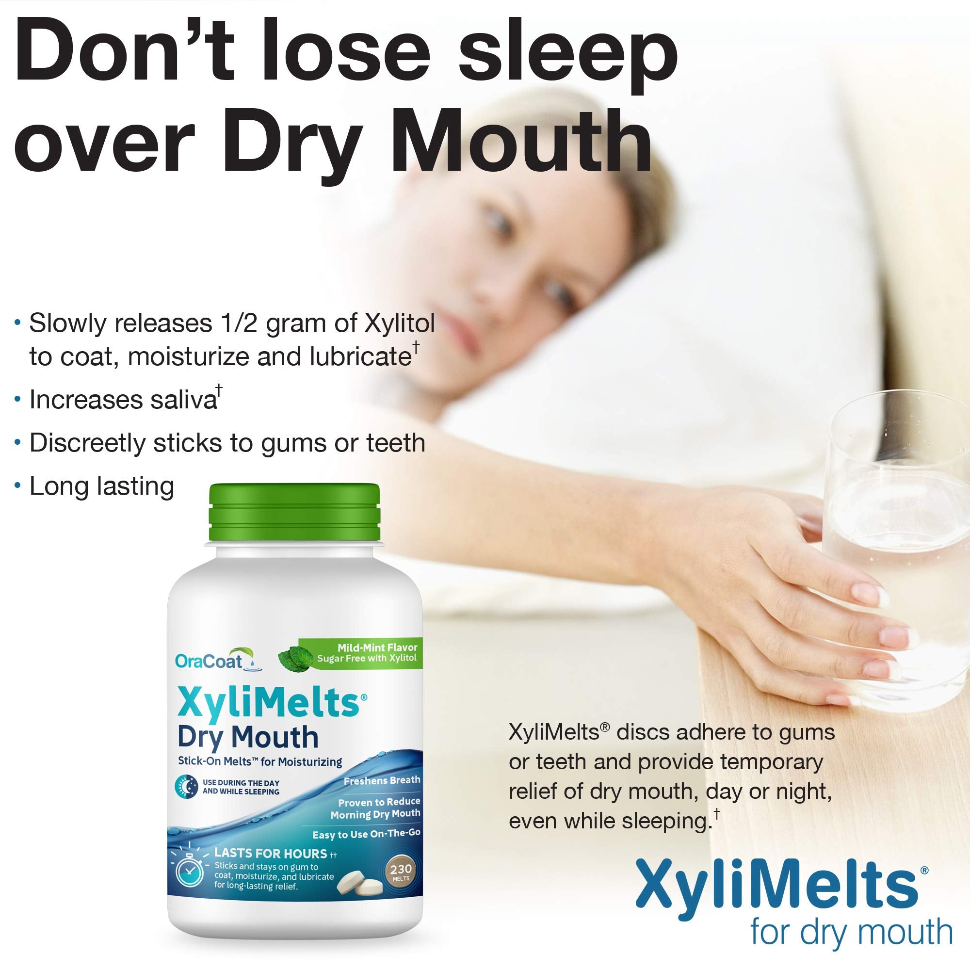 Oracoat XyliMelts con sabor a menta que estimula la saliva.