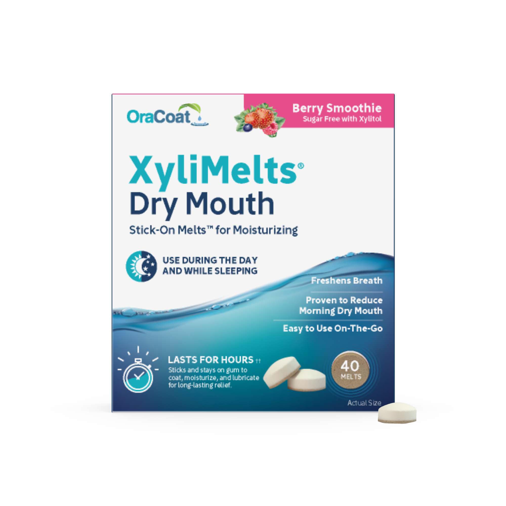 Oracoat XyliMelts disco adhesión encías dientes para alivio prolongado.