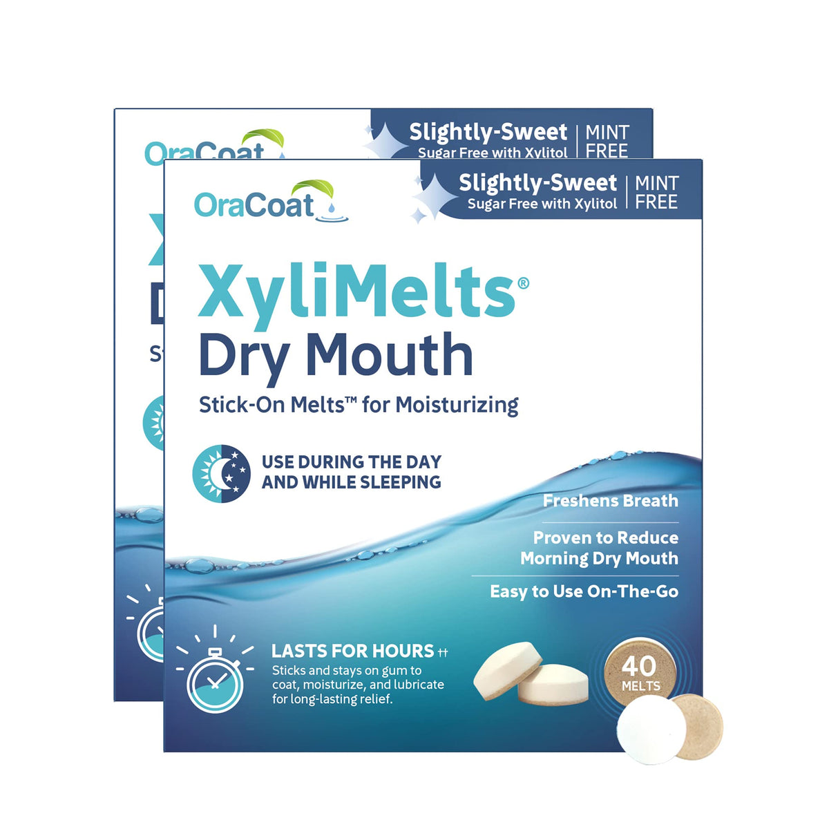 Oracoat XyliMelts, empaque blister para viaje y uso cómodo.