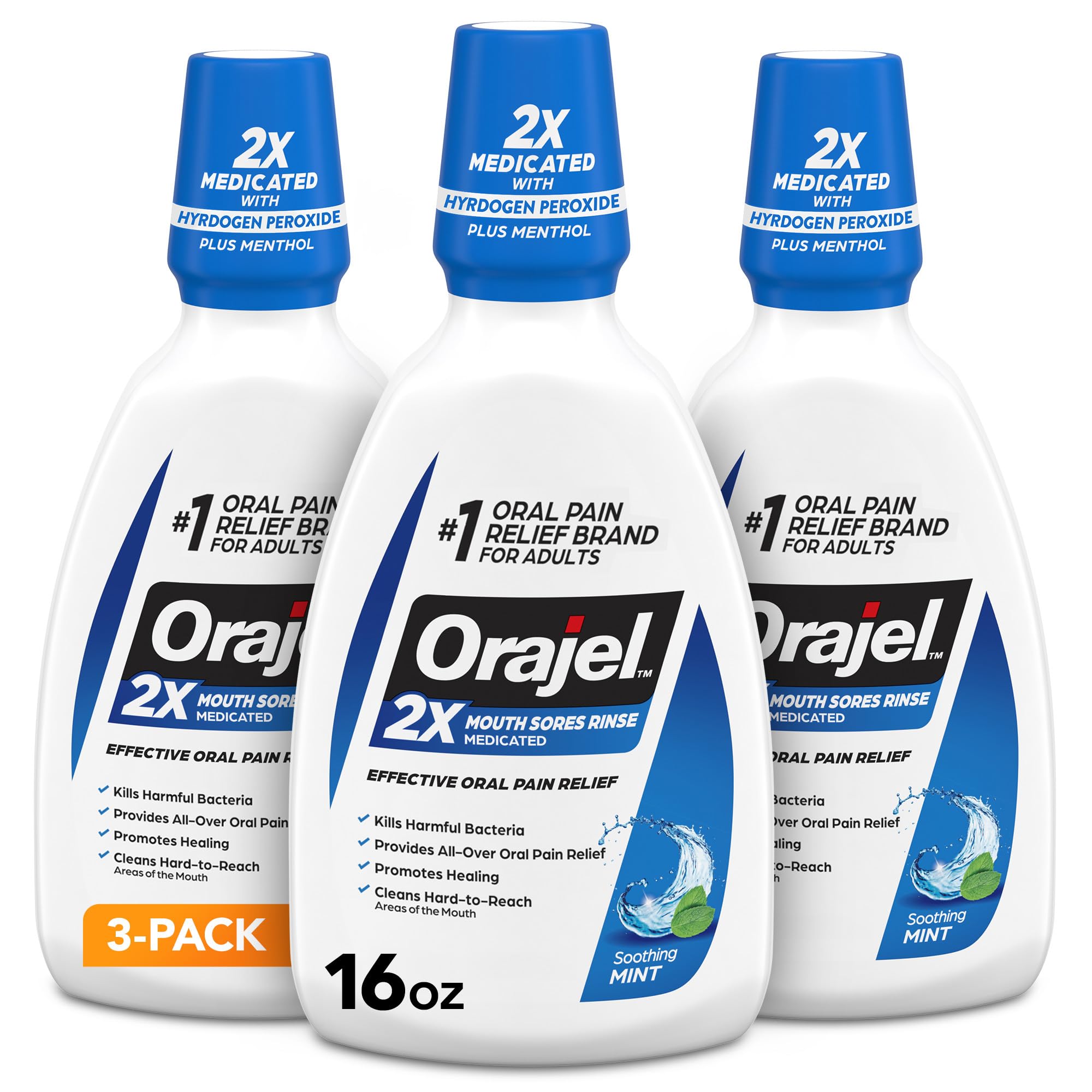 Orajel enjuague bucal no séptico, botella de 16 oz, alivio temporal para aftas