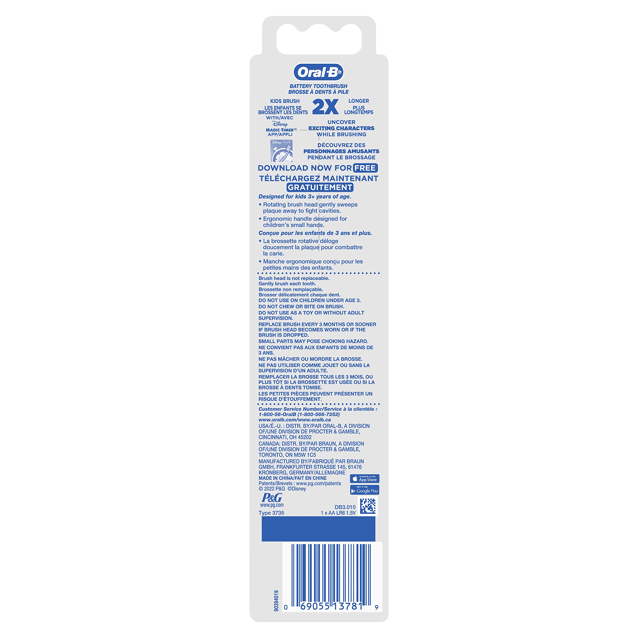 Diseño colorido de Oral-B para niños, atractivo para la hora de cepillarse.