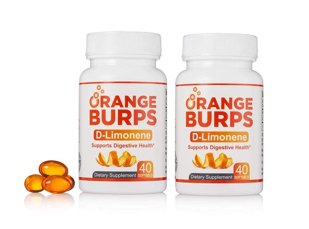 Orange Burps: botella de cápsulas blandas para alivio ocasional de la acidez.