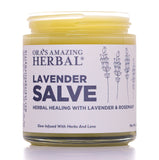 Lavanda Ora's Amazing Herbal Salve en bote de vidrio, hidratación profunda para piel seca.