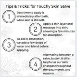 Fabricación en EE. UU. de Touchy Skin Salve; cuidado herbal de calidad.