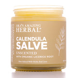 Ora's Amazing Herbal Calendula Salve en frasco de vidrio, cuidado suave.