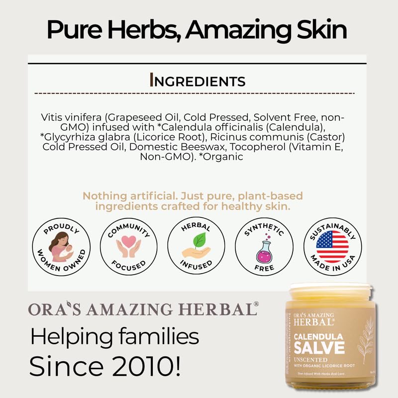 Calendula Salve para piel sensible de Ora's Amazing Herbal, alivio suave.