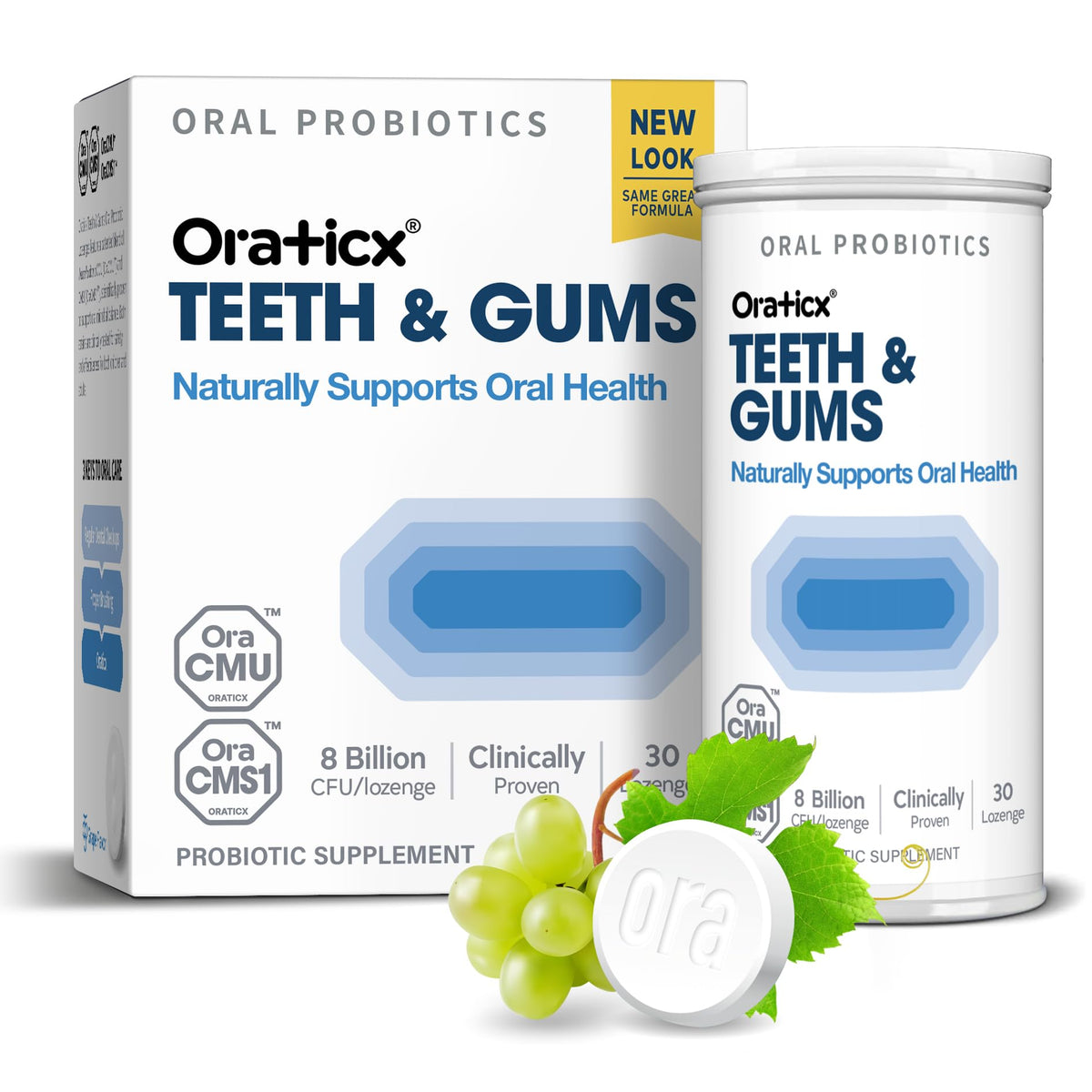 OraTicx Probiotico oral en empaque para dientes y encías sanos.