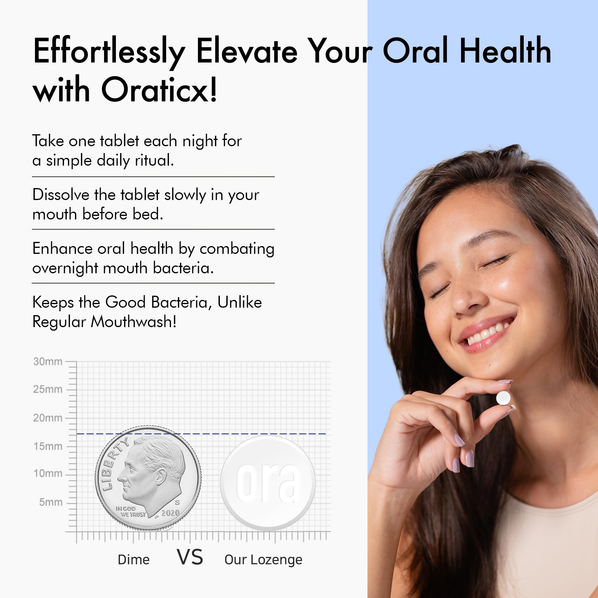 OraTicx sin refrigeración, envase práctico para consumo diario.