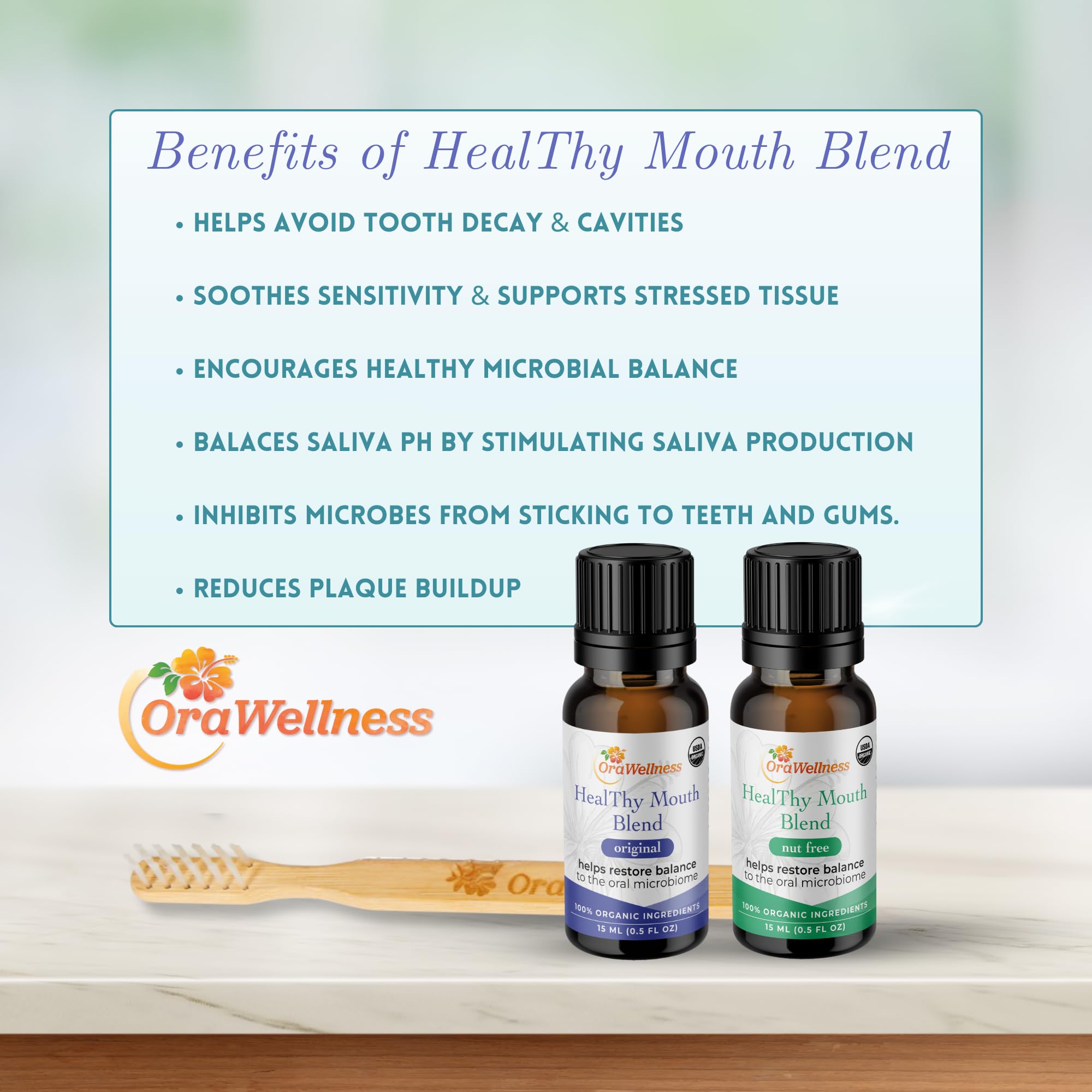 Uso de OraWellness aceite dental para cuidado diario.