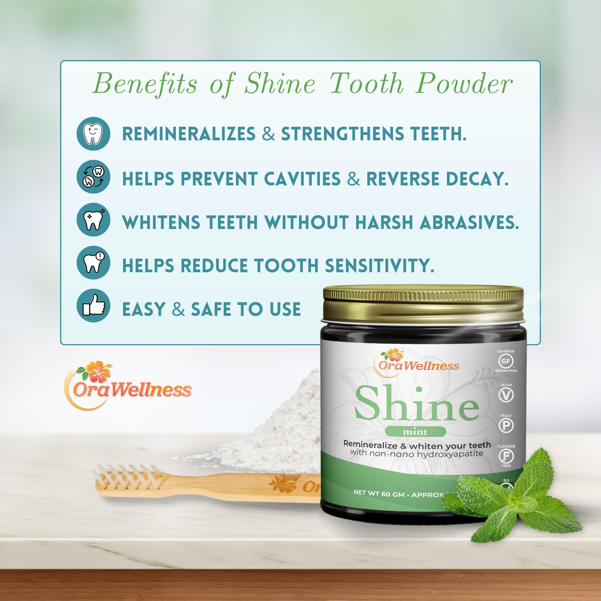 OraWellness Shine envase 60g, ideal para uso familiar y diario.