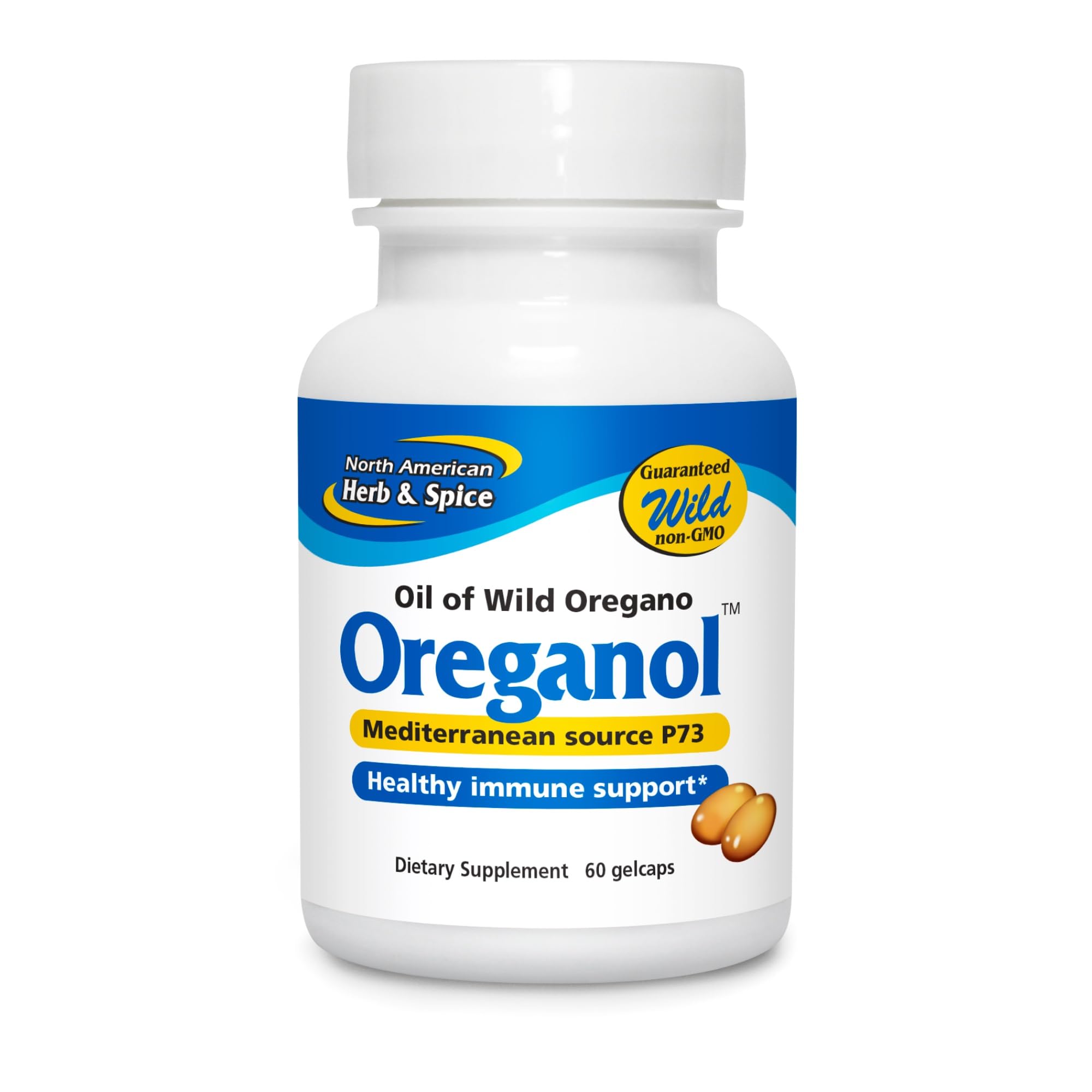 Oreganol P73 en botella, ideal para su uso diario con orégano silvestre.