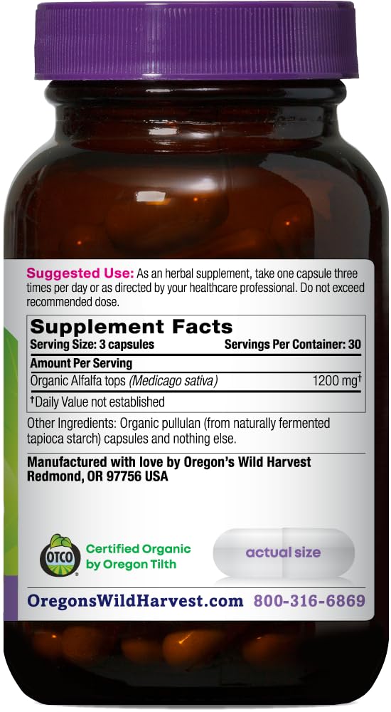 Oregon's Wild Harvest Alfalfa botella, cápsulas para uso diario