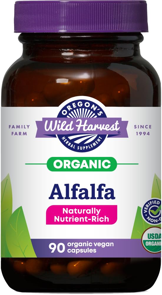 Oregon's Wild Harvest Alfalfa empaque con etiqueta orgánica, fuente de nutrientes diaria