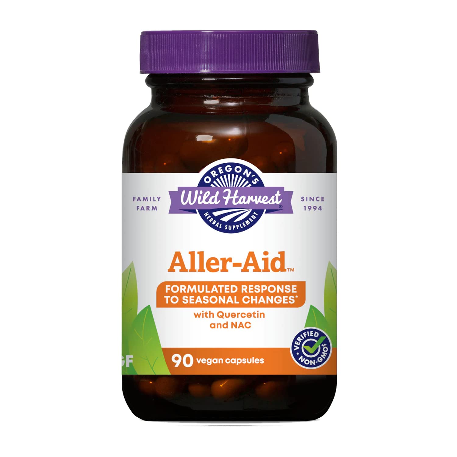 Oregon's Wild Harvest Aller-Aid con Quercetina, botella de cápsulas para apoyo estacional