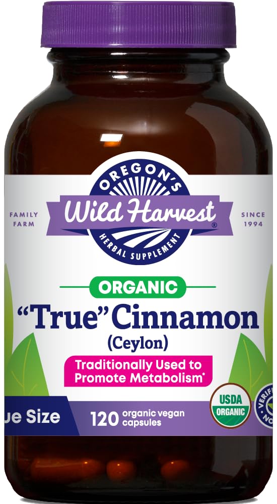 Cápsulas canela Ceylon de Oregon's Wild Harvest en frasco frontal para apoyar la digestión normal