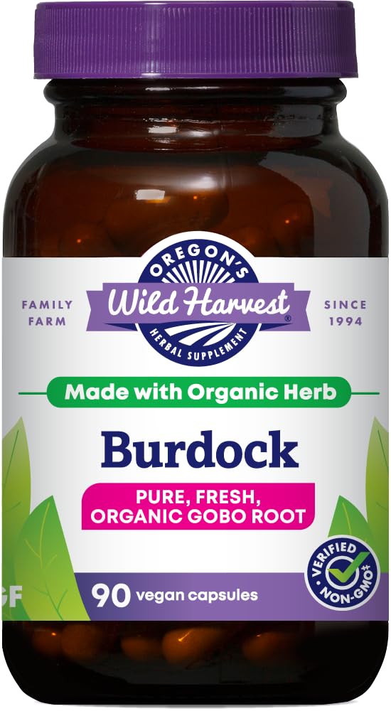 Oregon's Wild Harvest Burdock orgánico, cápsulas veganas para uso diario.