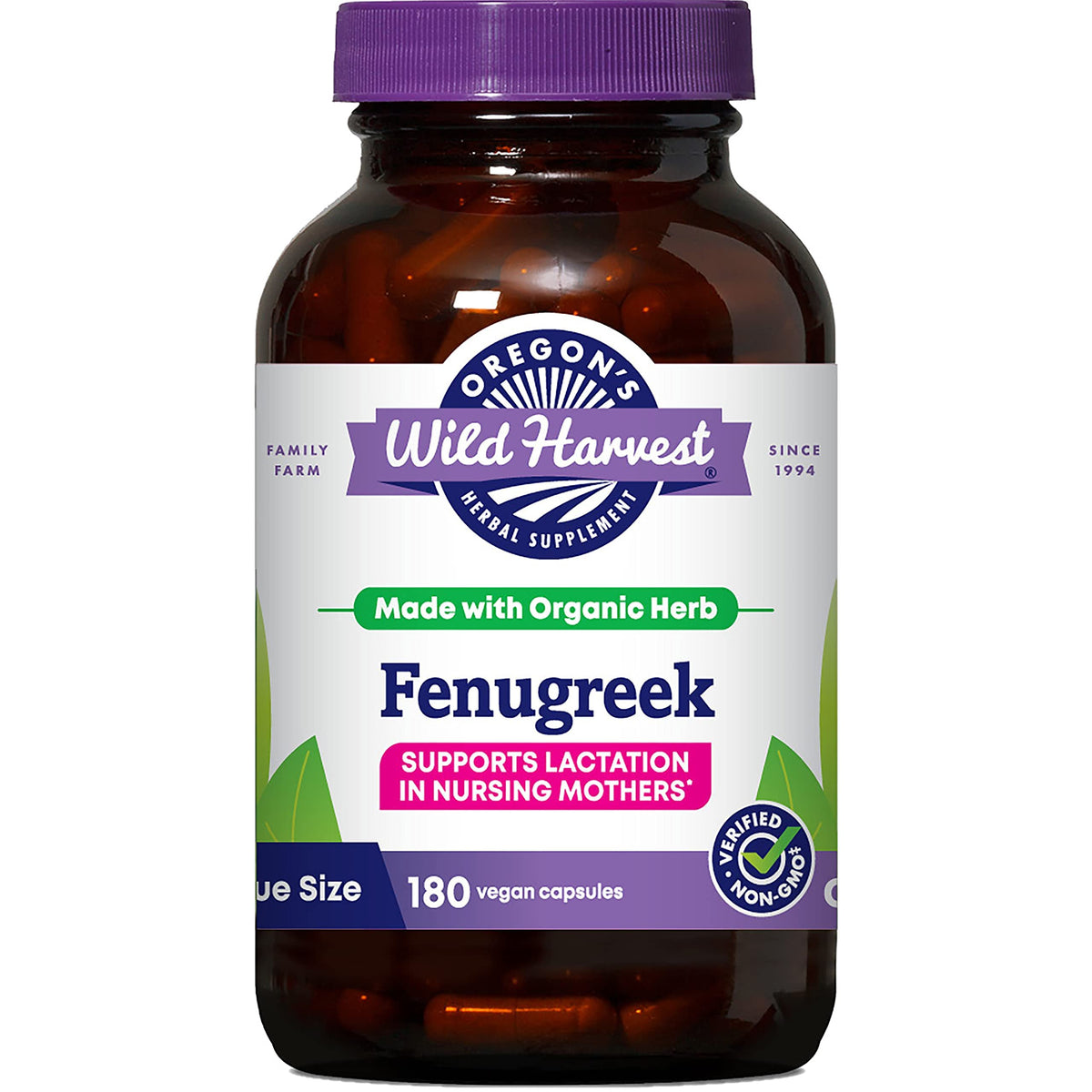 Oregon's Wild Harvest fenogreco cápsulas en botella, apoyo potencial a la lactancia.