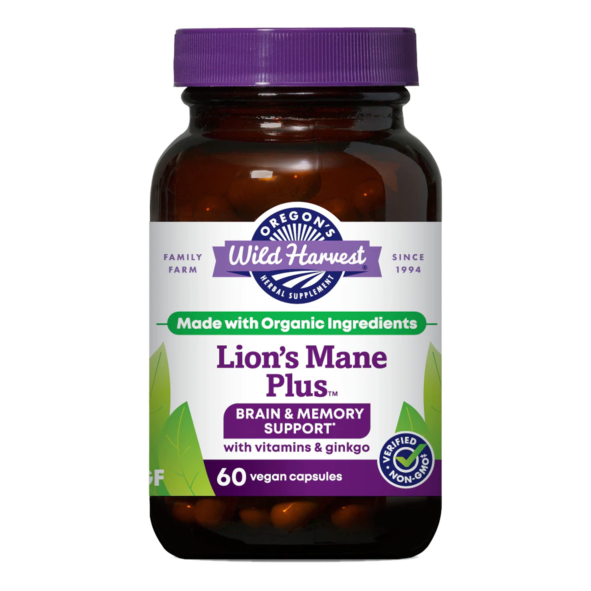 Oregon's Wild Harvest Lion's Mane, botella, soporte para claridad mental diaria
