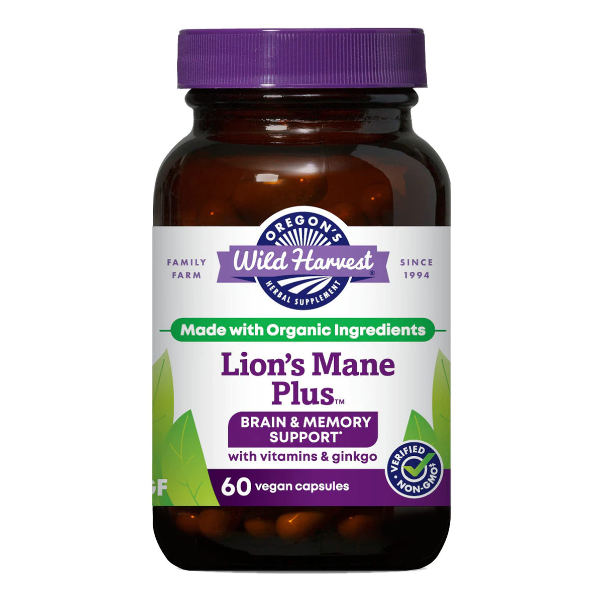 Oregon's Wild Harvest Lion's Mane, botella, soporte para claridad mental diaria
