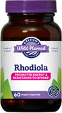 Rhodiola de Oregon's Wild Harvest cápsulas frente, posible impulso de energía diaria.