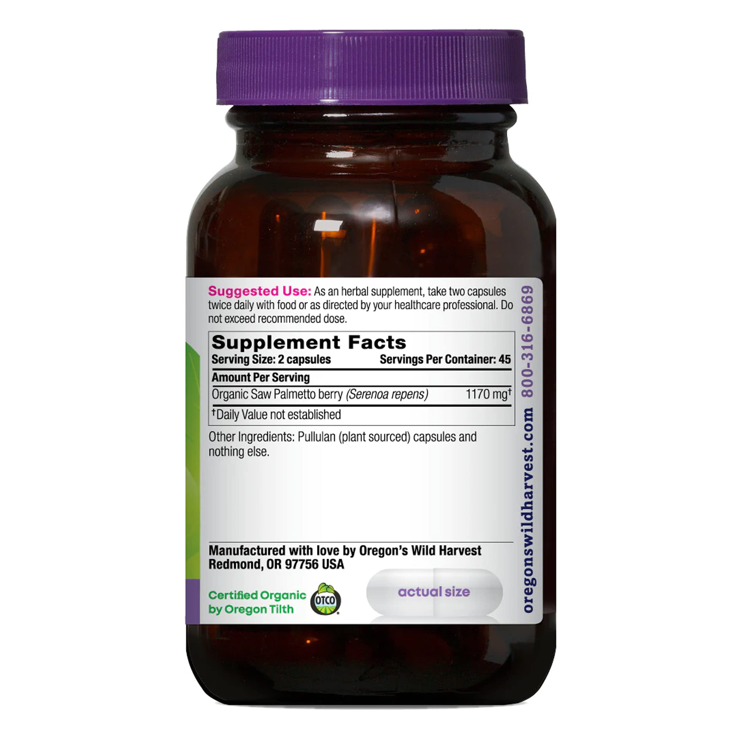 Etiqueta sin OGM de Saw Palmetto, garantía de calidad