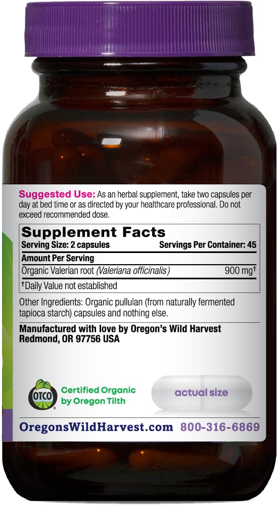 Oregon's Wild Harvest valeriana con etiqueta certificada para confianza del consumidor.