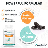 Fórmula de Orgabay NAD+ libre de soja y sin artificios.