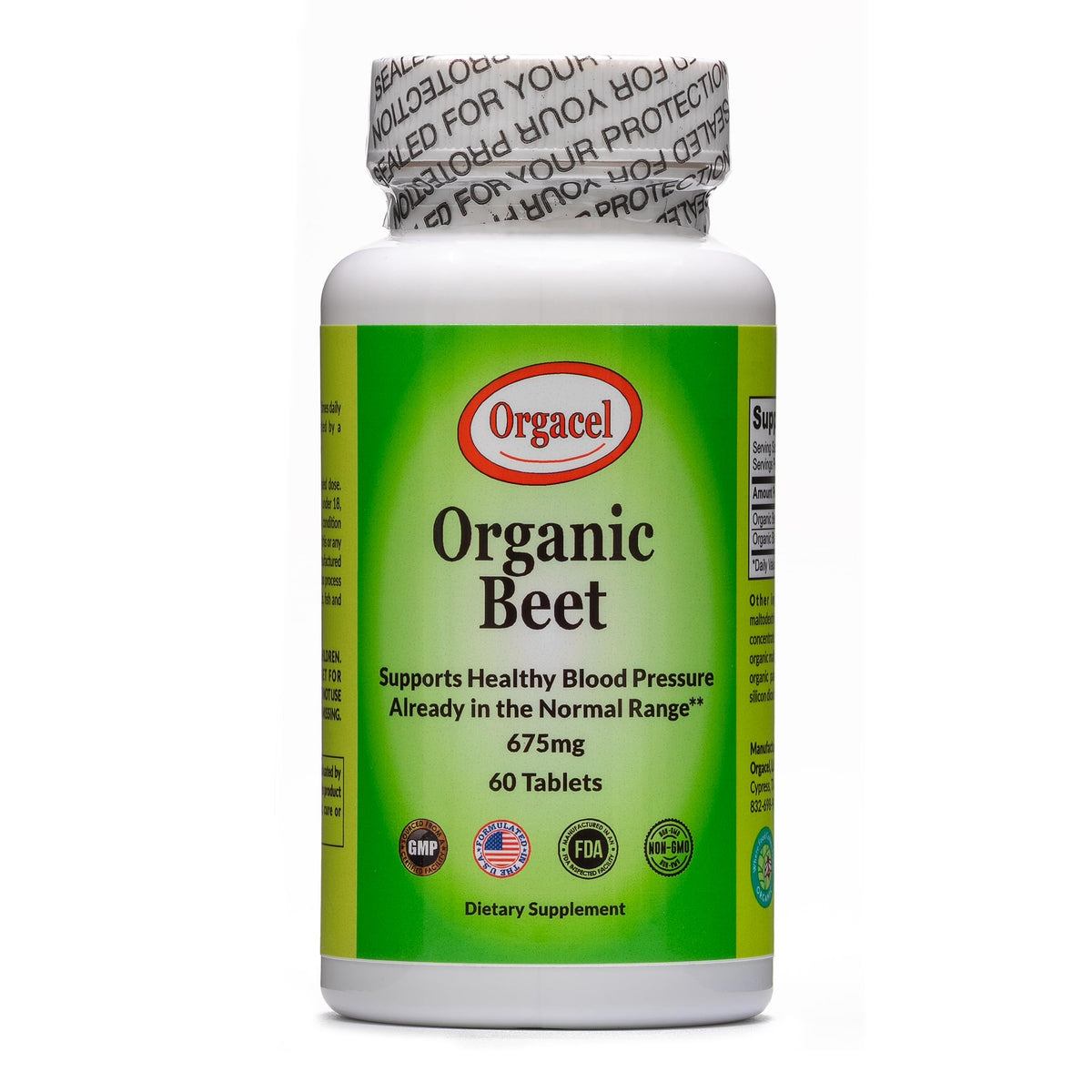 Orgacel remolacha orgánica alta concentración frente de la botella, ideal para empezar el día con energía.