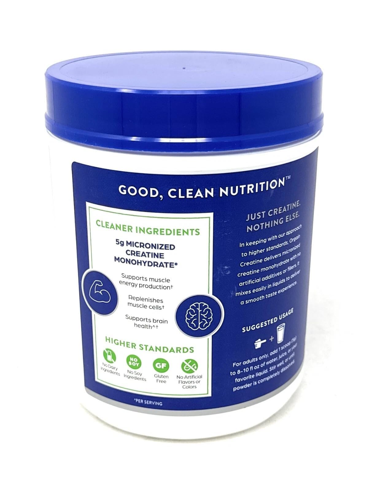 Orgain Creatina Monohidrato envase 1-48libras, ideal para entrenamientos consistentes.