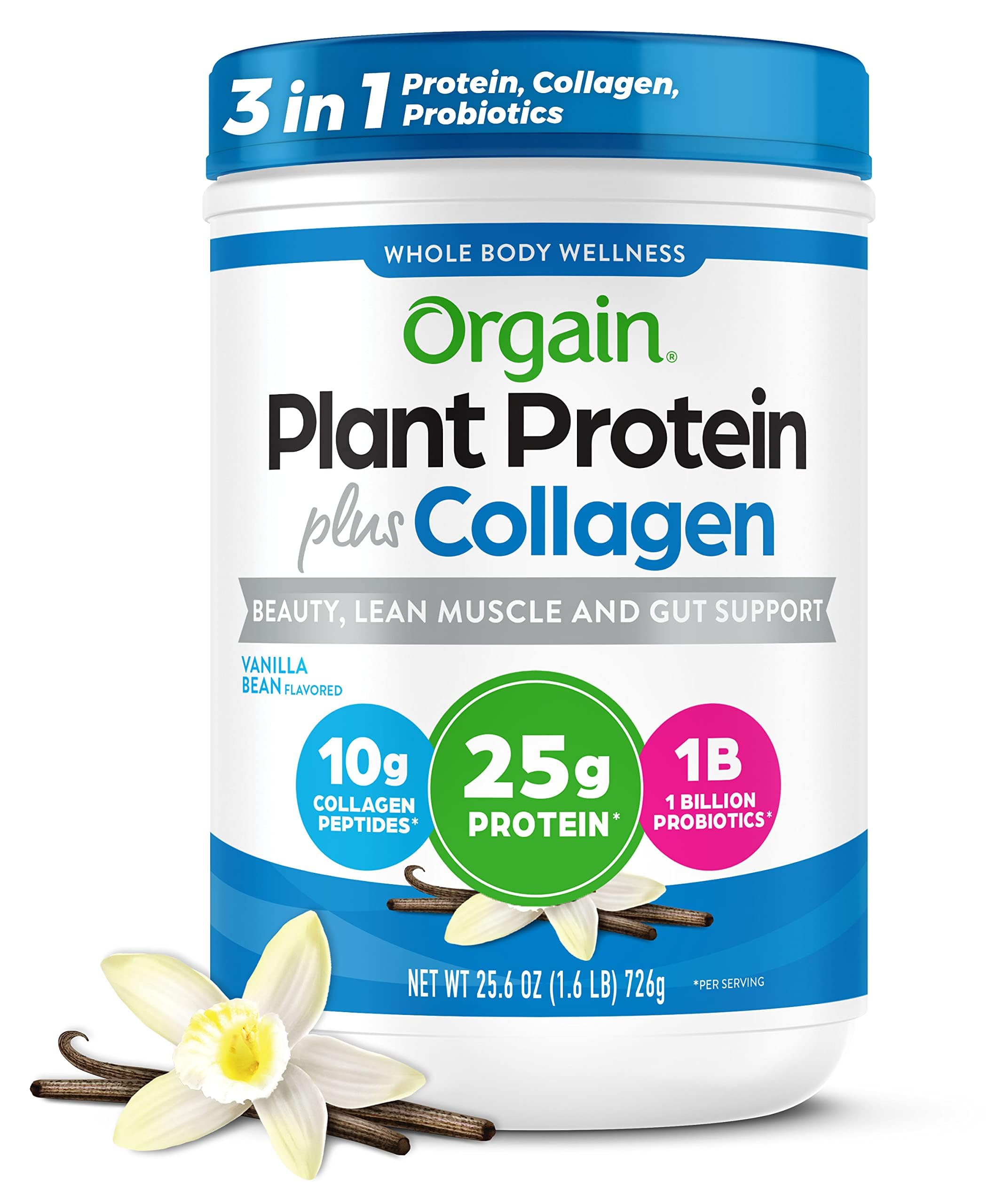 Orgain Proteína + Colágeno vainilla, bote: inicio diario con proteína limpia