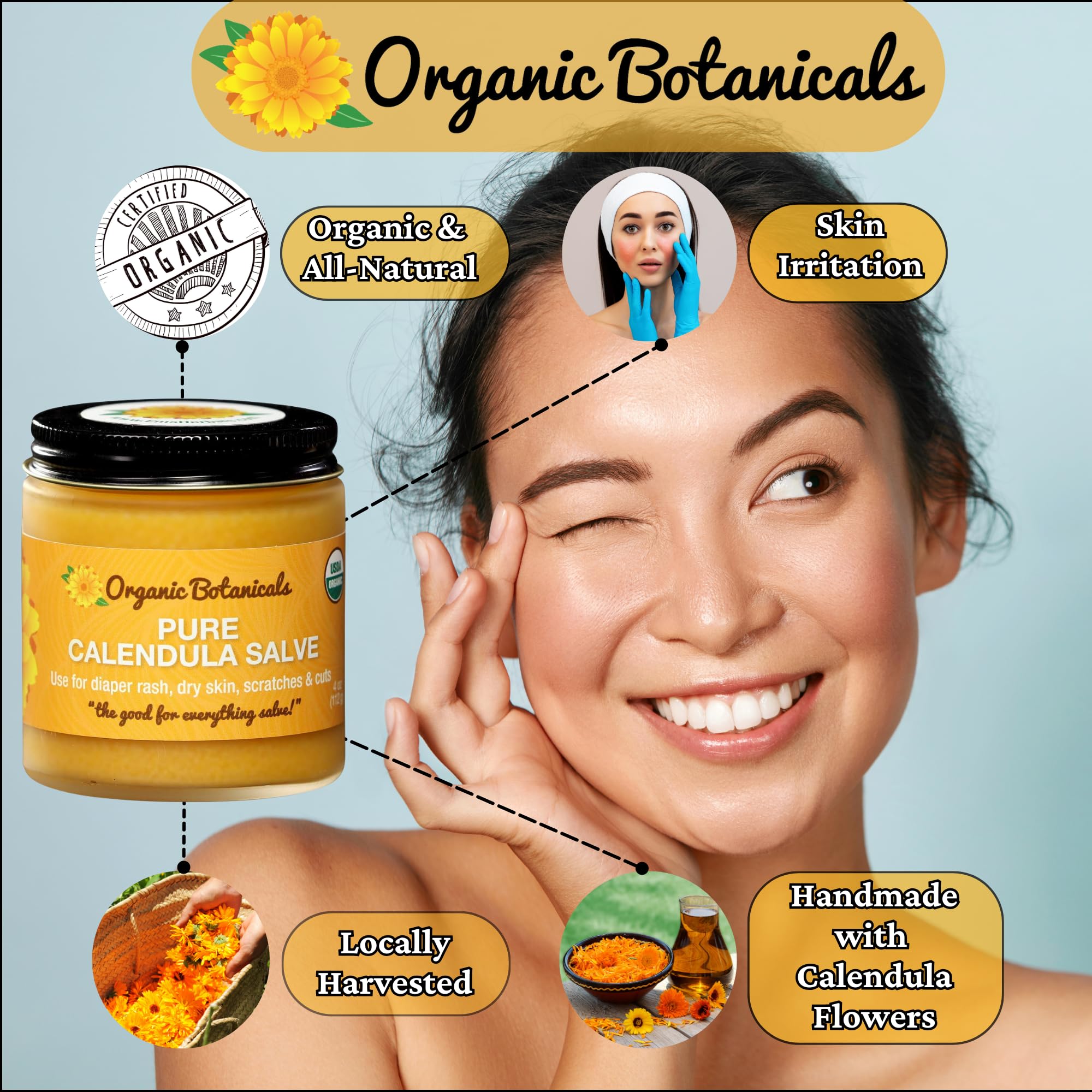 Organic Botanicals Calendula Salve, aplicación en manos para hidratación suave