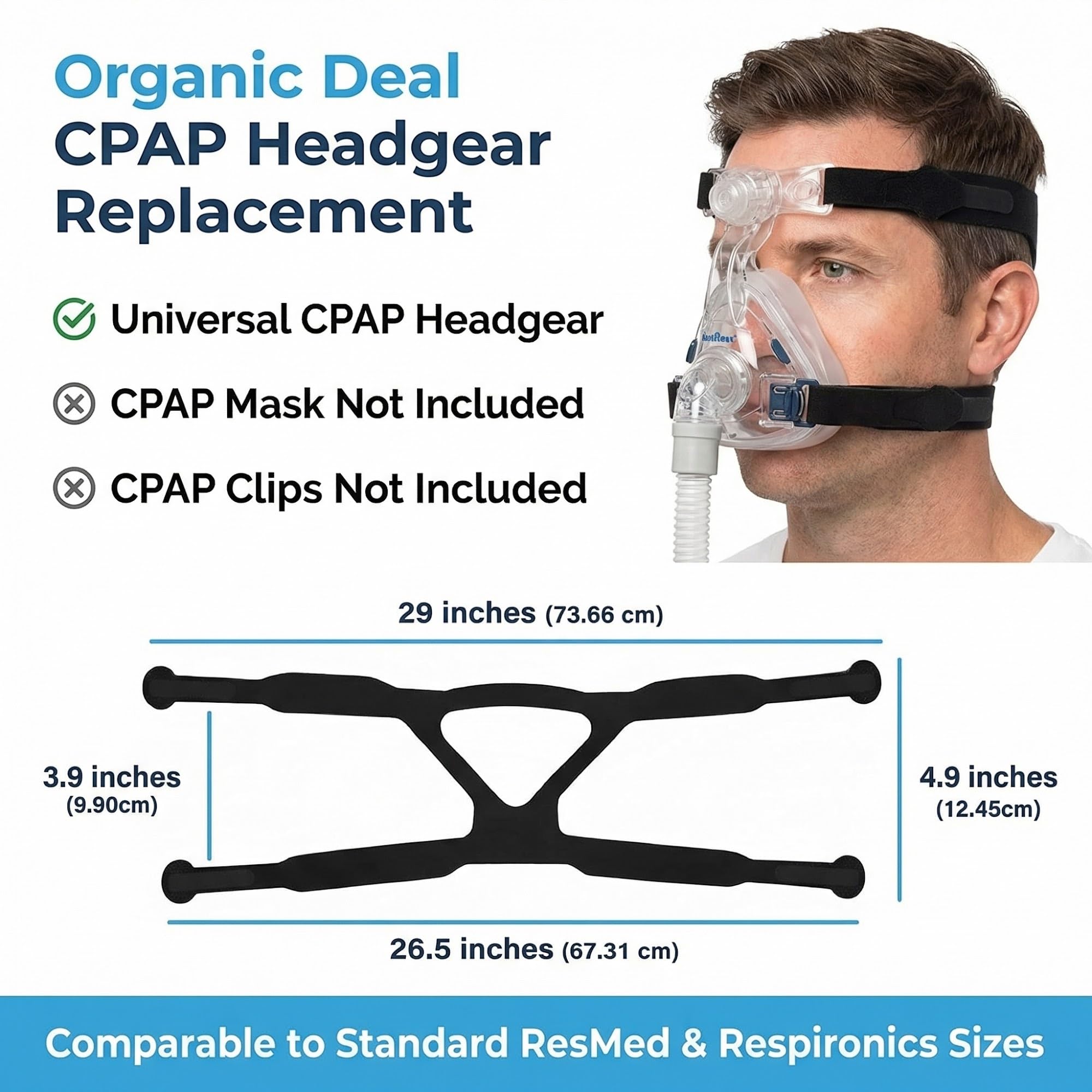 Organic Deal interior suave: correa CPAP con borde redondeado que reduce irritación.