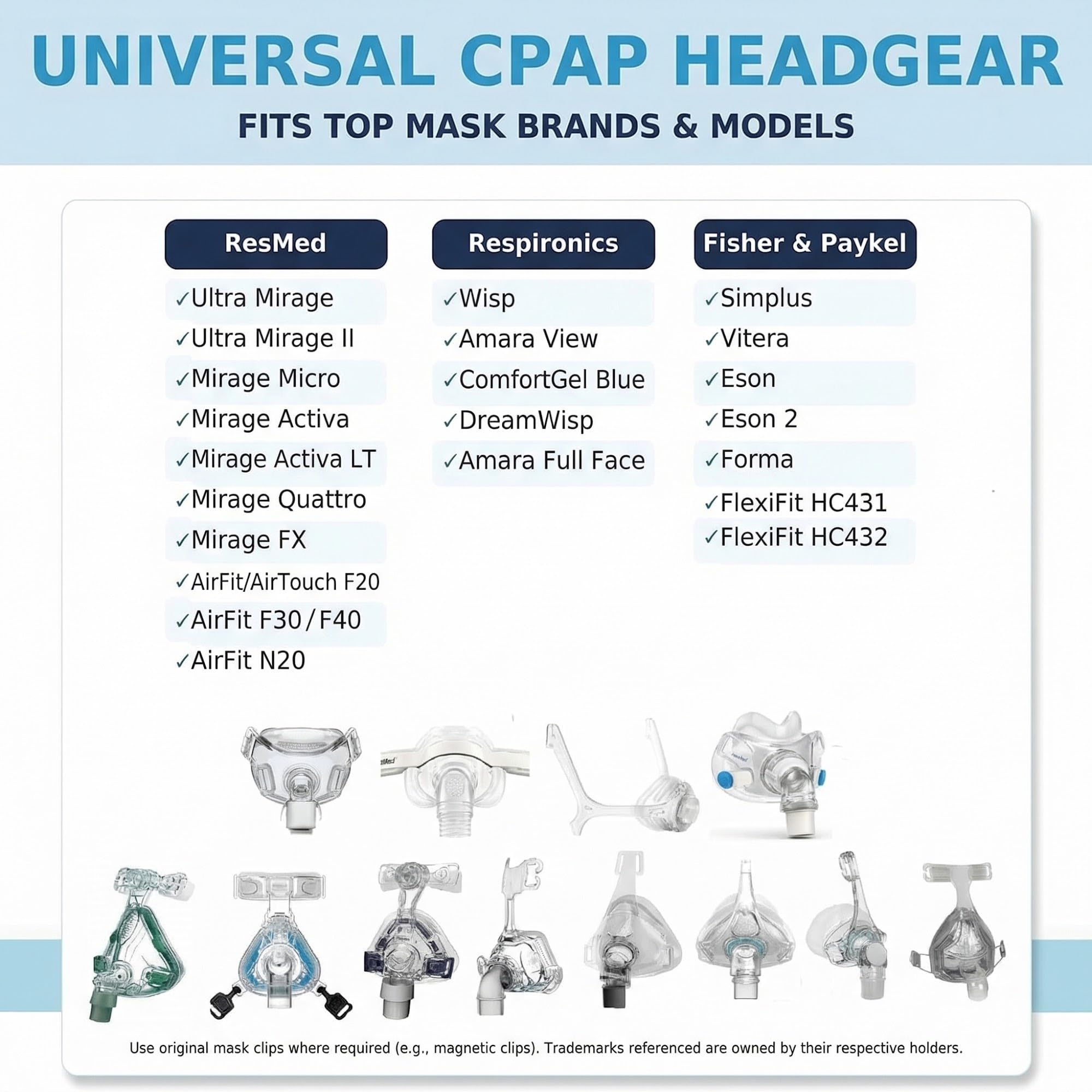 Organic Deal correa CPAP compatible con ResMed: diseño 4puntos para mayor compatibilidad.