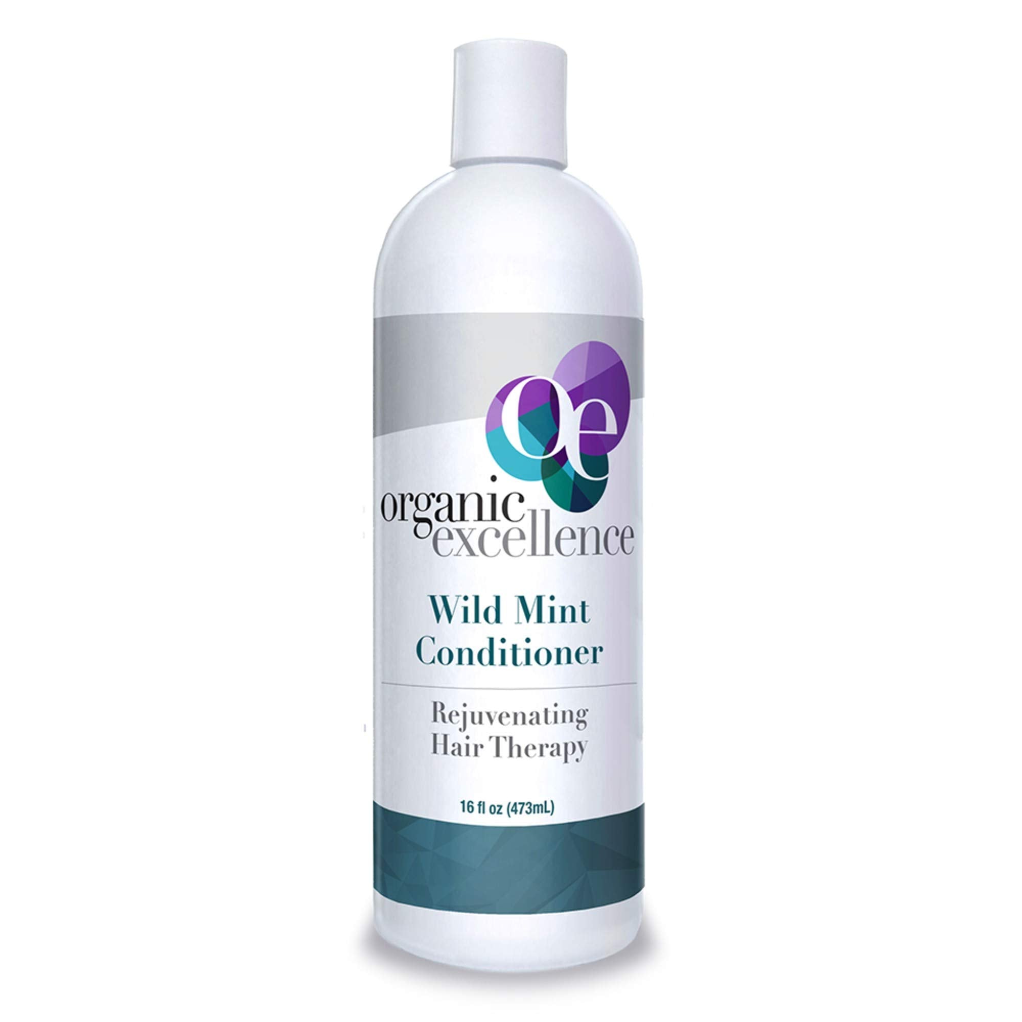 Acondicionador Organic Excellence con menta salvaje en botella, aroma fresco para uso diario.