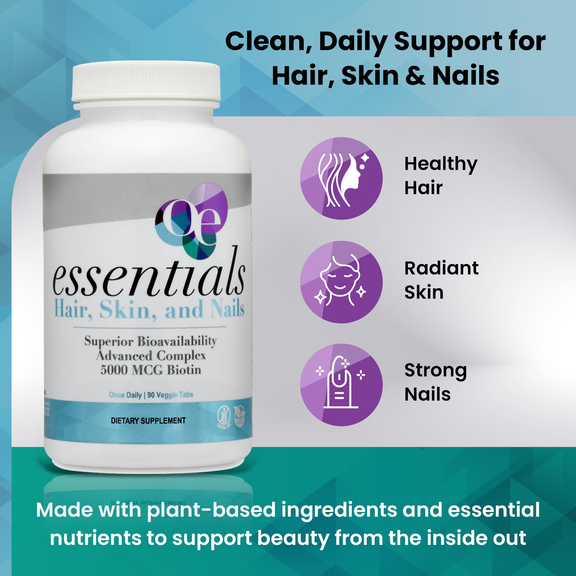Organic Excellence biotina 5000 mcg para cabello más fuerte y uñas resistentes