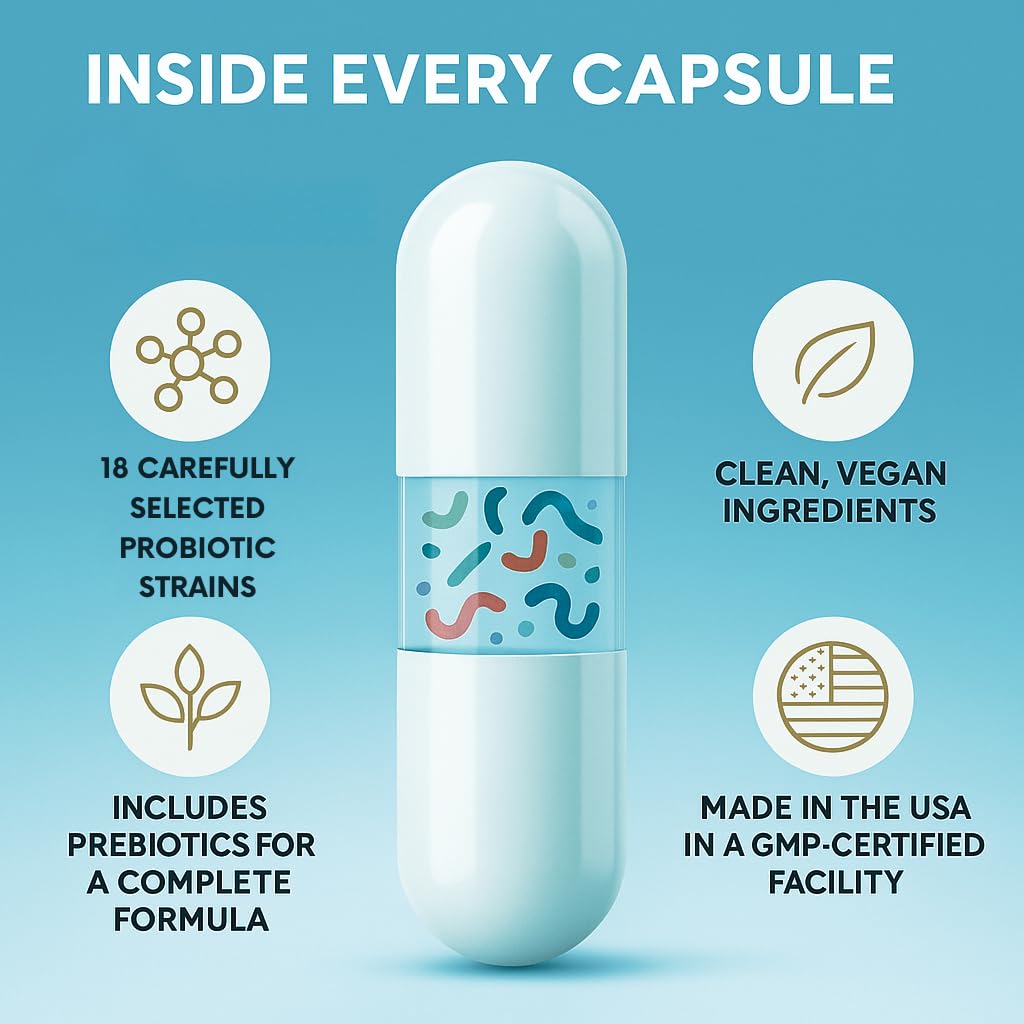 Probióticos en cápsulas Organic Excellence para digestión diaria.
