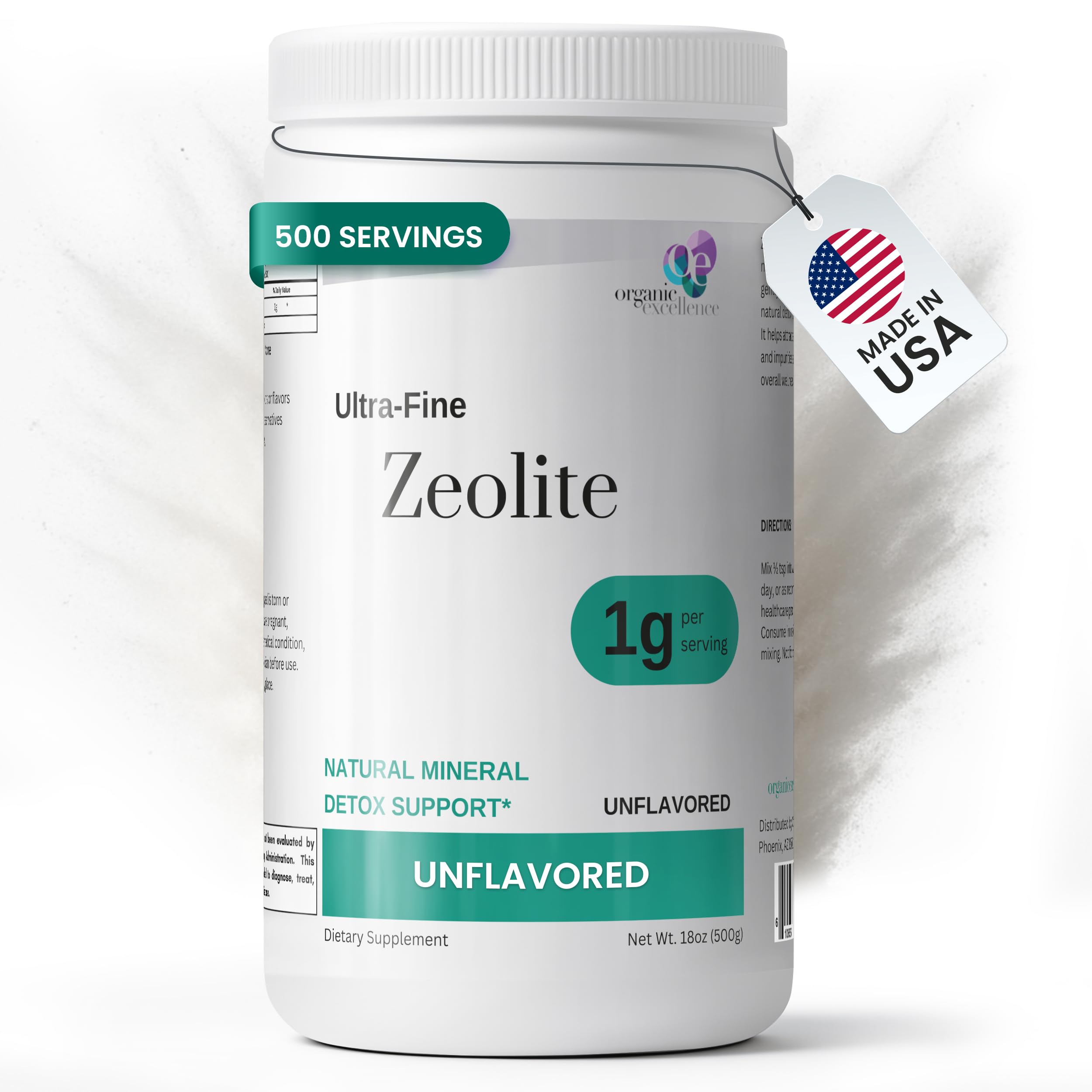 Organic Excellence Zeolita Clinoptilolita: bote de 500 porciones para apoyo digestivo