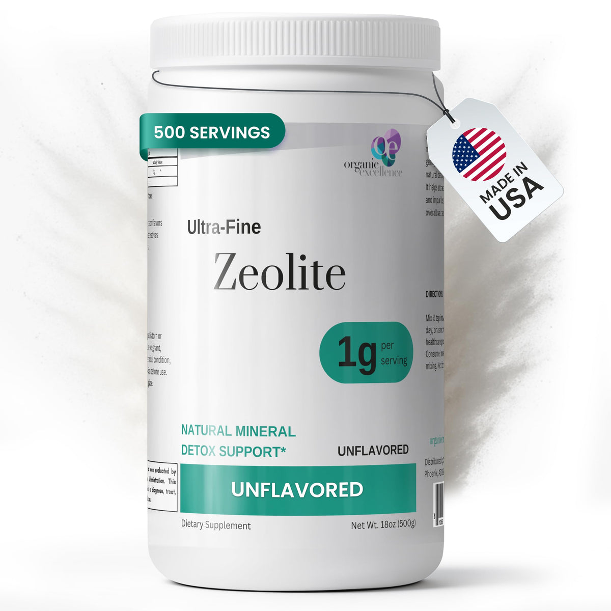 Organic Excellence Zeolita Clinoptilolita: bote de 500 porciones para apoyo digestivo