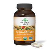 Organic India Ashwagandha: envase de cápsulas para apoyo diario al estrés