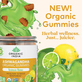 Etiqueta ORGANIC INDIA con aroma cítrico y fórmula KSM-66 para bienestar