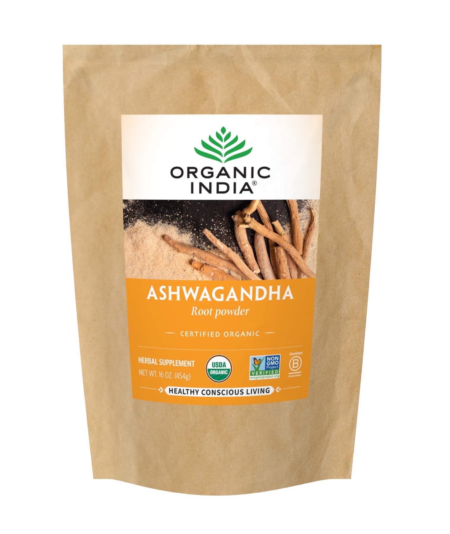 ORGANIC INDIA Ashwagandha en bolsa de 1 libra para manejo del estrés