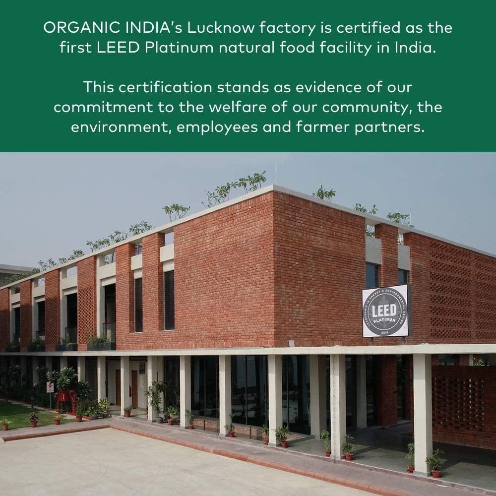 ORGANIC INDIA empaque sostenible, packaging respetuoso con el medio ambiente.