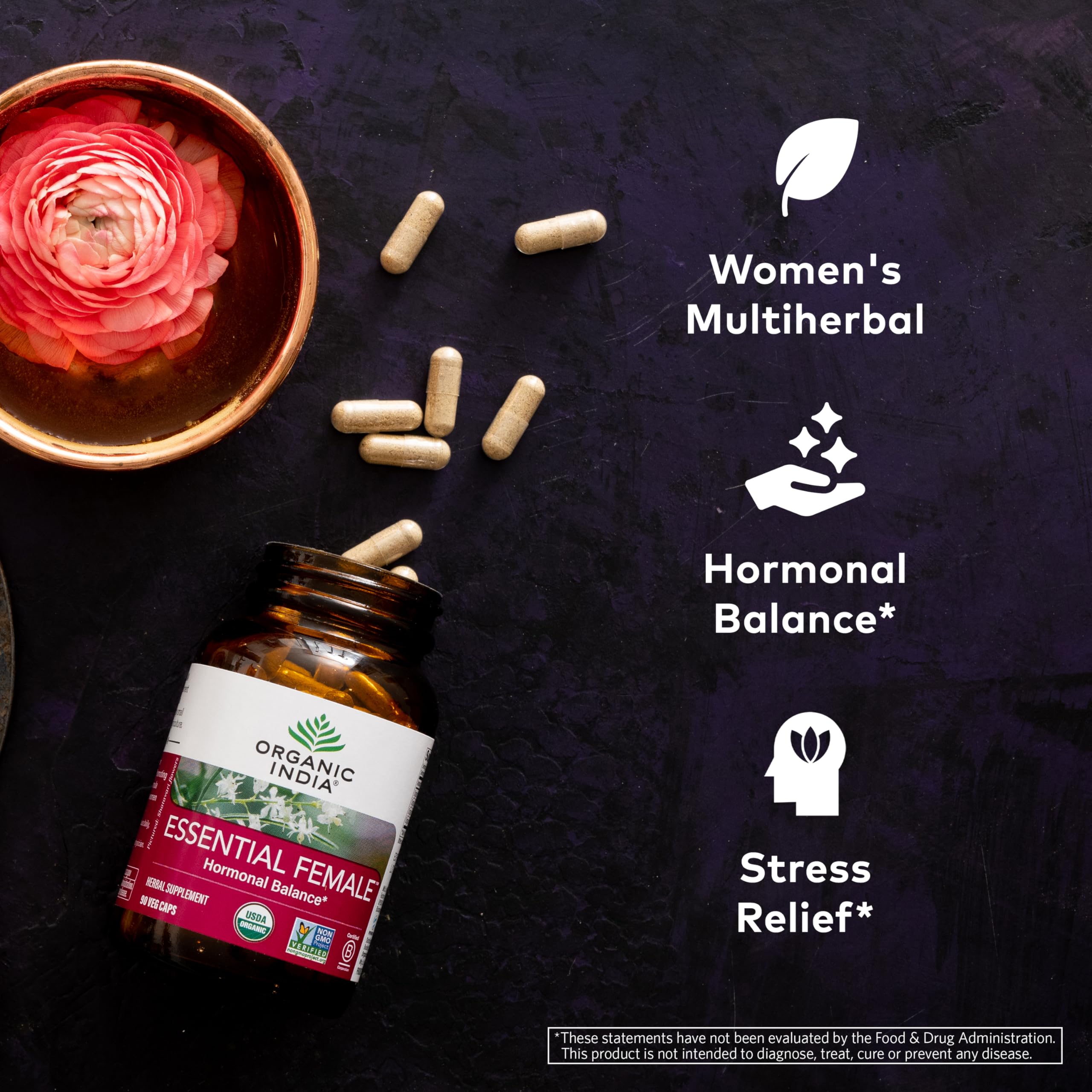 ORGANIC INDIA Esencial Femenino: bote con etiqueta clara para salud reproductiva