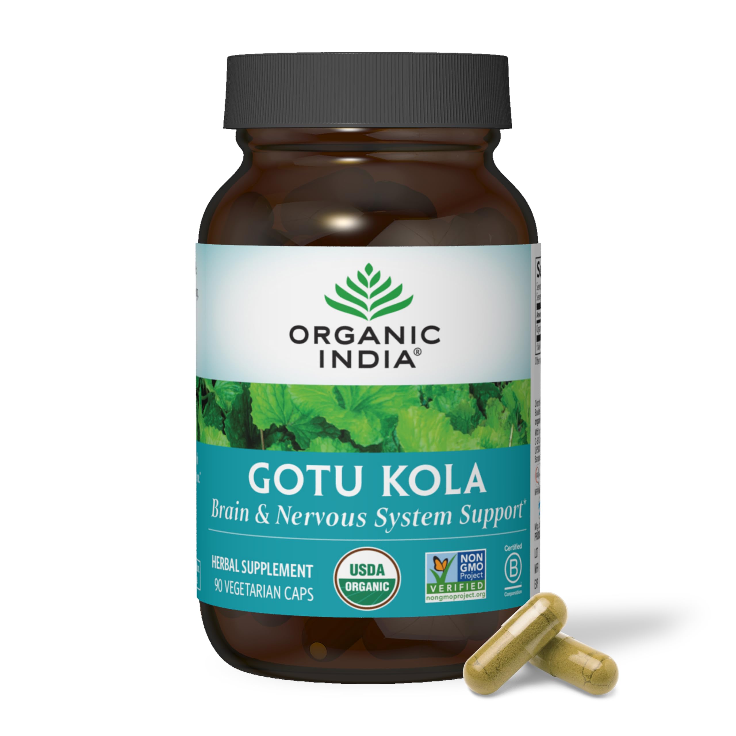 Organic India Gotu Kola cápsulas para claridad mental.