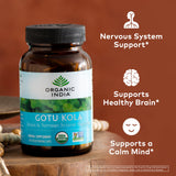 Etiqueta Organic India Gotu Kola con certificación USDA Organic.