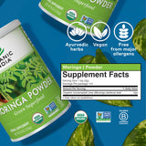 Certificado orgánico de Organic India Moringa para tranquilidad.