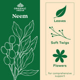 Detalle de cápsulas ORGANIC INDIA neem para consumo diario.